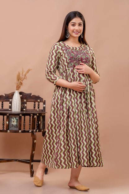 Timeless Beauty: Ashvy Cotton Floral Print Maternity Dress (LUX001)