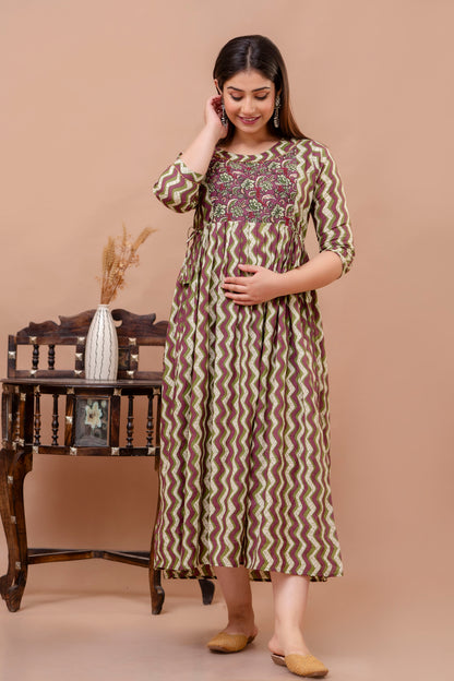 Timeless Beauty: Ashvy Cotton Floral Print Maternity Dress (LUX001)