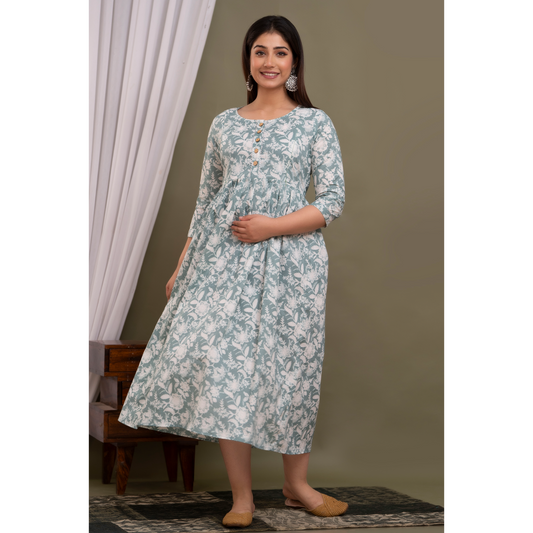 Ashvy Premium Quality Cotton Maternity Cum Feeding kurti (Grey)