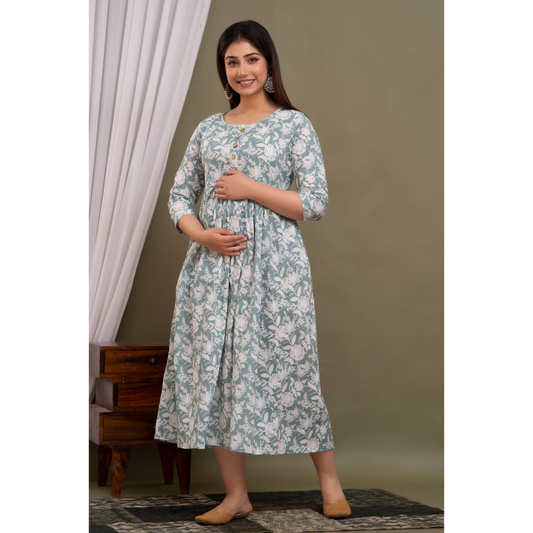 Ashvy Premium Quality Cotton Maternity Cum Feeding kurti (Grey)