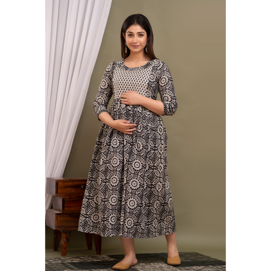 Ashvy Premium Quality Cotton Maternity Cum Feeding kurti (Grey)