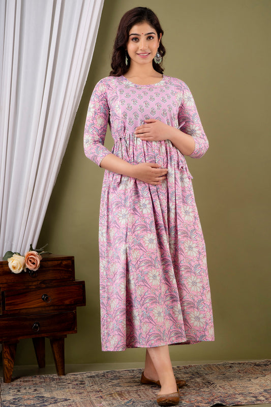 Effortless Style: Ashvy Cotton Feeding Dress For Pre & Post Maternity (Pink)