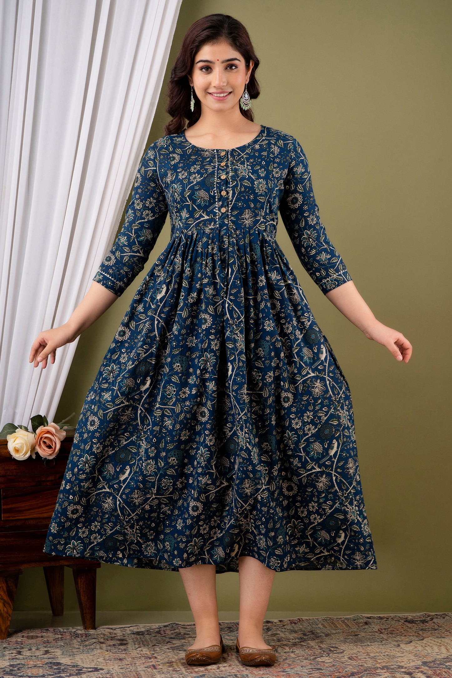 Versatile Comfort: Ashvy Women's Maternity Cum Feeding Gown Kurtis (Blue)(TUL001)