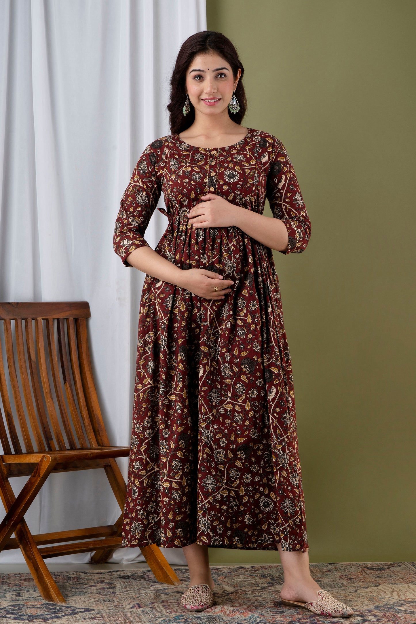 Effortless Style: Ashvy Cotton Feeding Dress For Pre & Post Maternity (Brown)(TUL01)