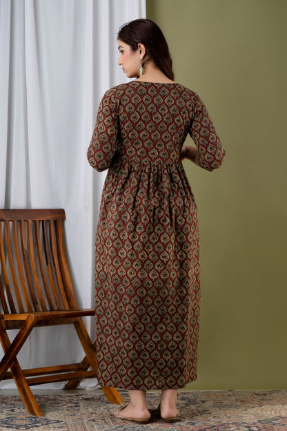 Effortless Style: Ashvy Cotton Feeding Dress For Pre & Post Maternity (Brown)(TUL001)