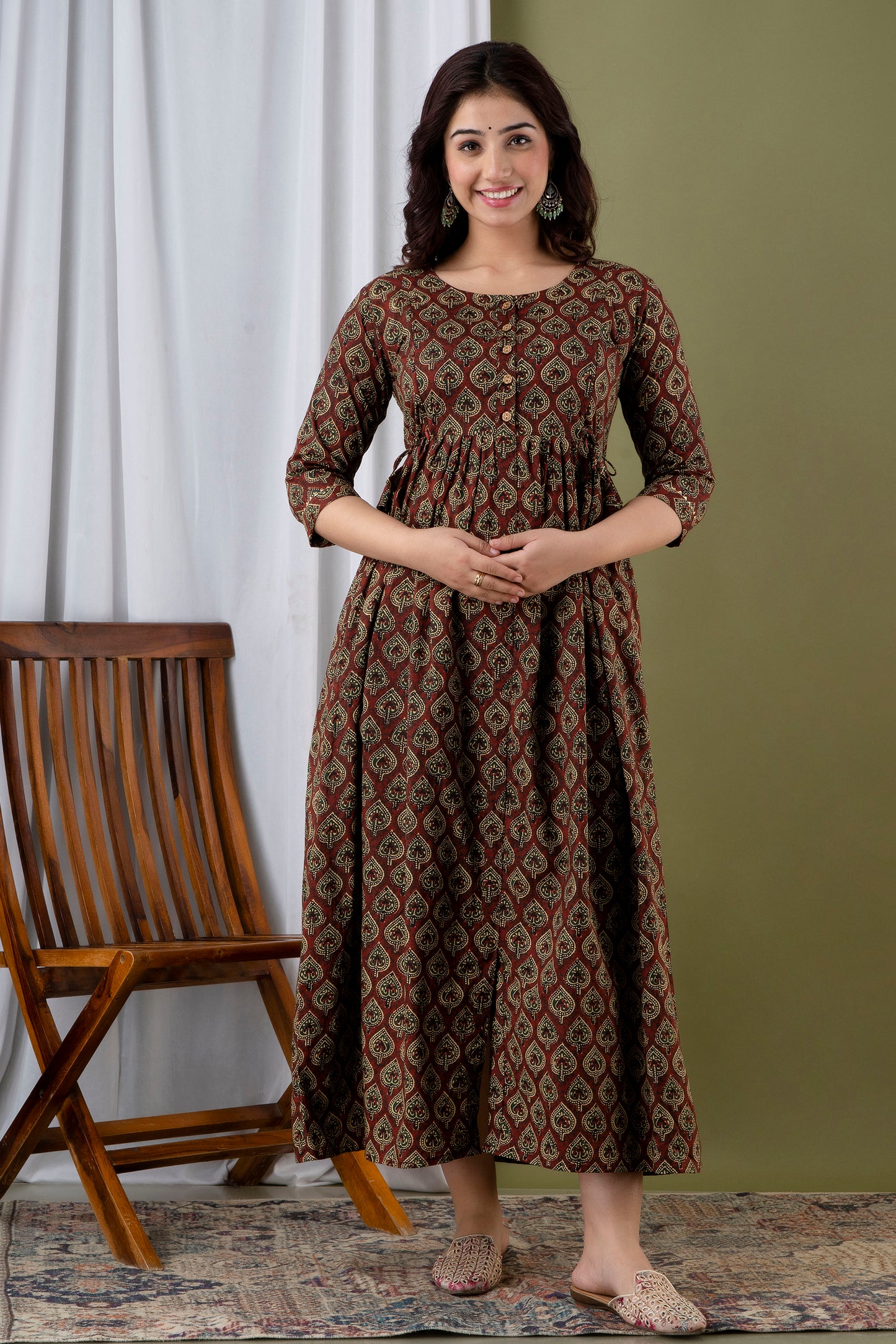 Effortless Style: Ashvy Cotton Feeding Dress For Pre & Post Maternity (Brown)(TUL001)