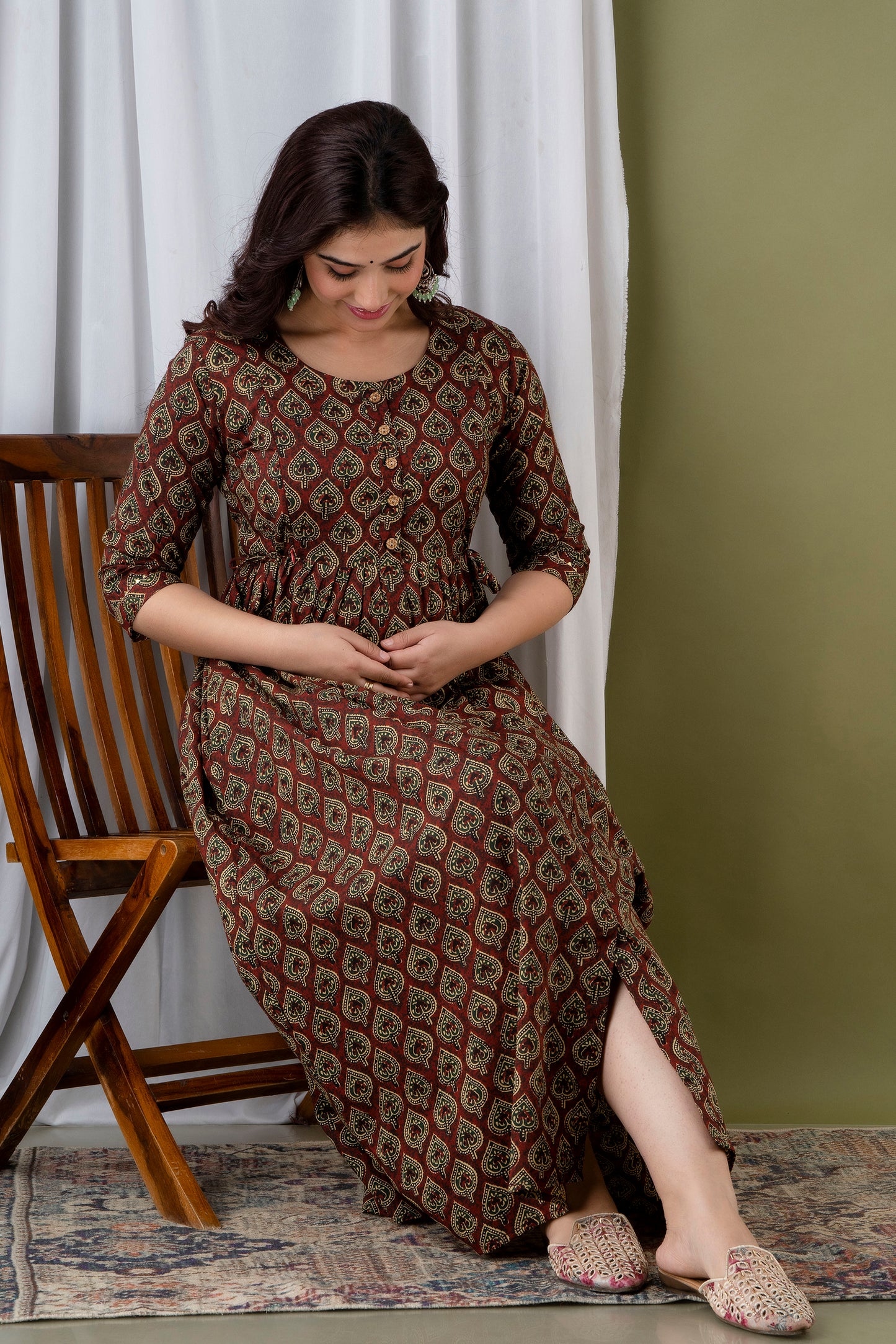 Effortless Style: Ashvy Cotton Feeding Dress For Pre & Post Maternity (Brown)(TUL001)