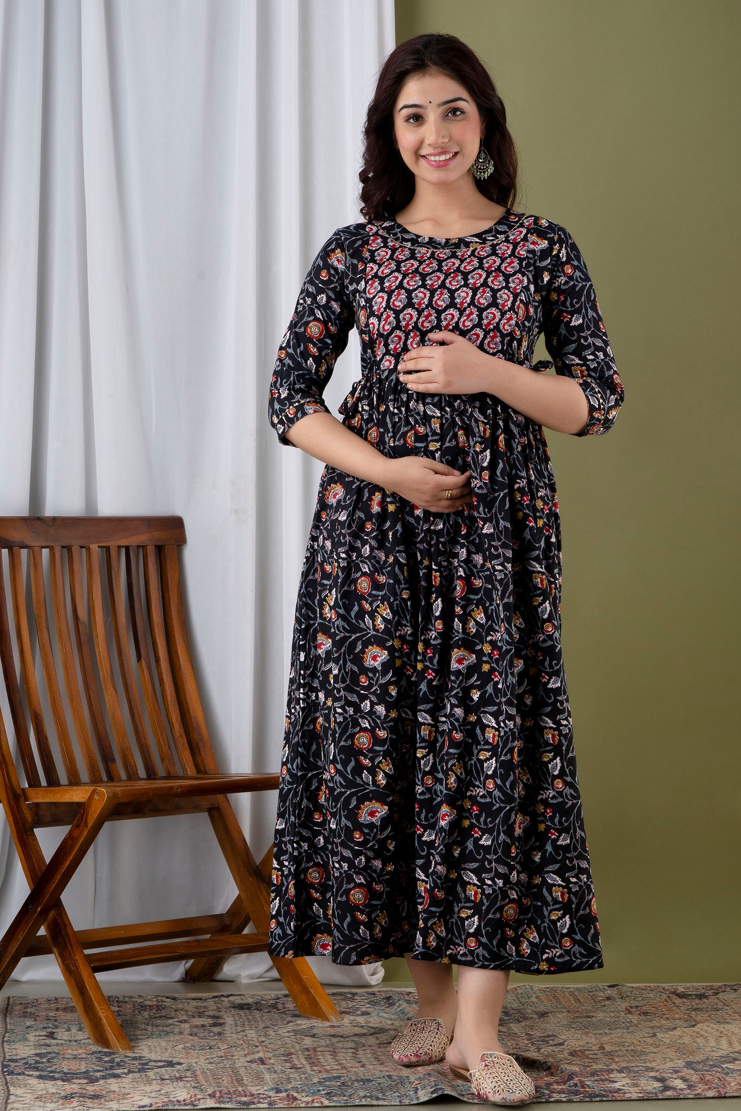 Versatile Comfort: Ashvy Women's Maternity Cum Feeding Gown Kurtis (Black)(TUL001)