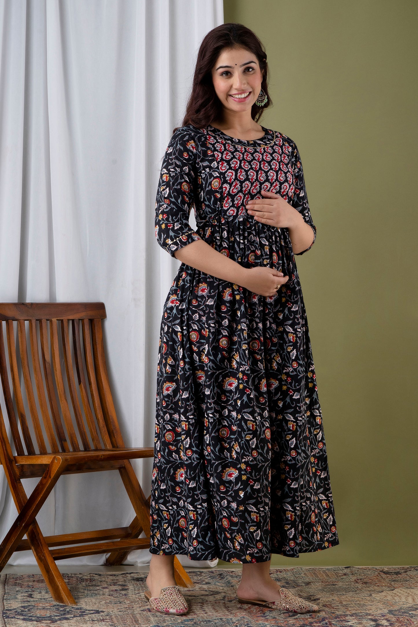 Versatile Comfort: Ashvy Women's Maternity Cum Feeding Gown Kurtis (Black)(TUL001)