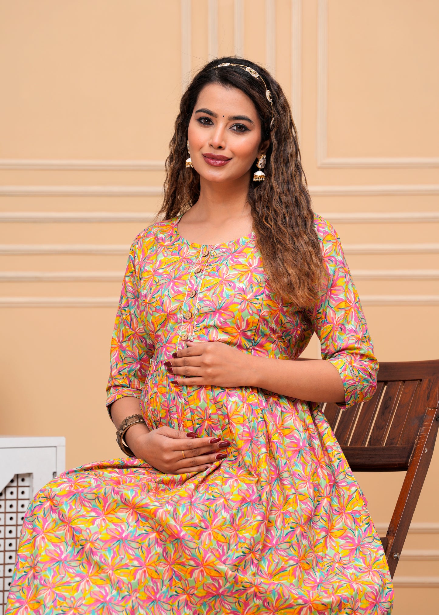 Versatile Comfort: Ashvy Cambric Pure Cotton Maternity Cum Feeding Kurti (Orange)(LUX001)