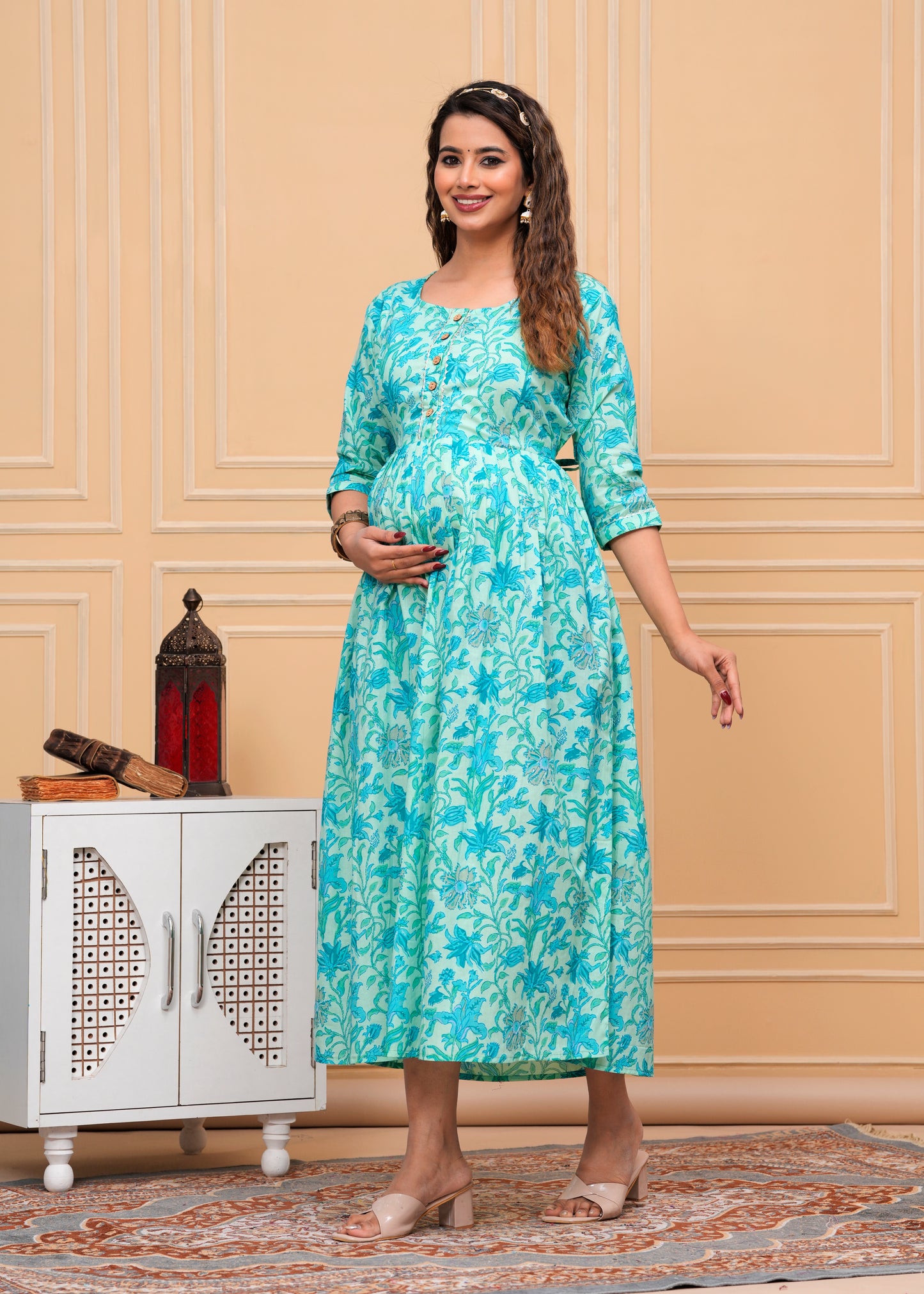 Versatile Comfort: Ashvy Cambric Pure Cotton Maternity Cum Feeding Kurti (Sky Blue)(LUX001)