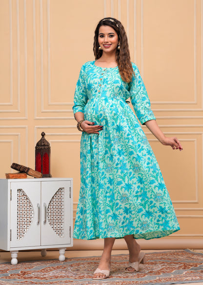 Versatile Comfort: Ashvy Cambric Pure Cotton Maternity Cum Feeding Kurti (Sky Blue)(LUX001)