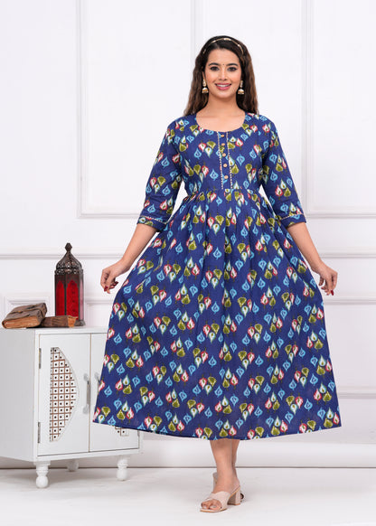 Versatile Comfort: Ashvy Cambric Pure Cotton Maternity Cum Feeding Kurti (Blue)(LUX001)