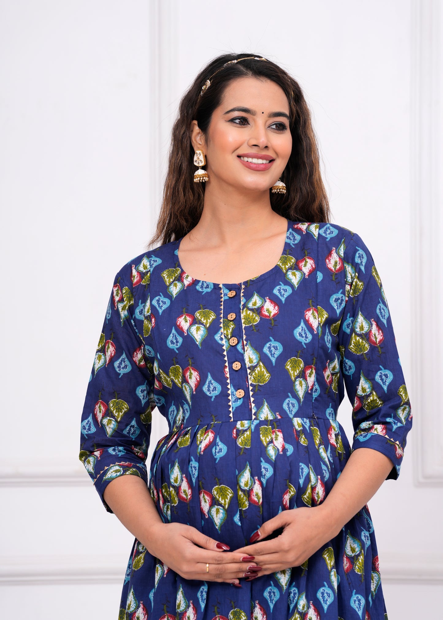 Versatile Comfort: Ashvy Cambric Pure Cotton Maternity Cum Feeding Kurti (Blue)(LUX001)