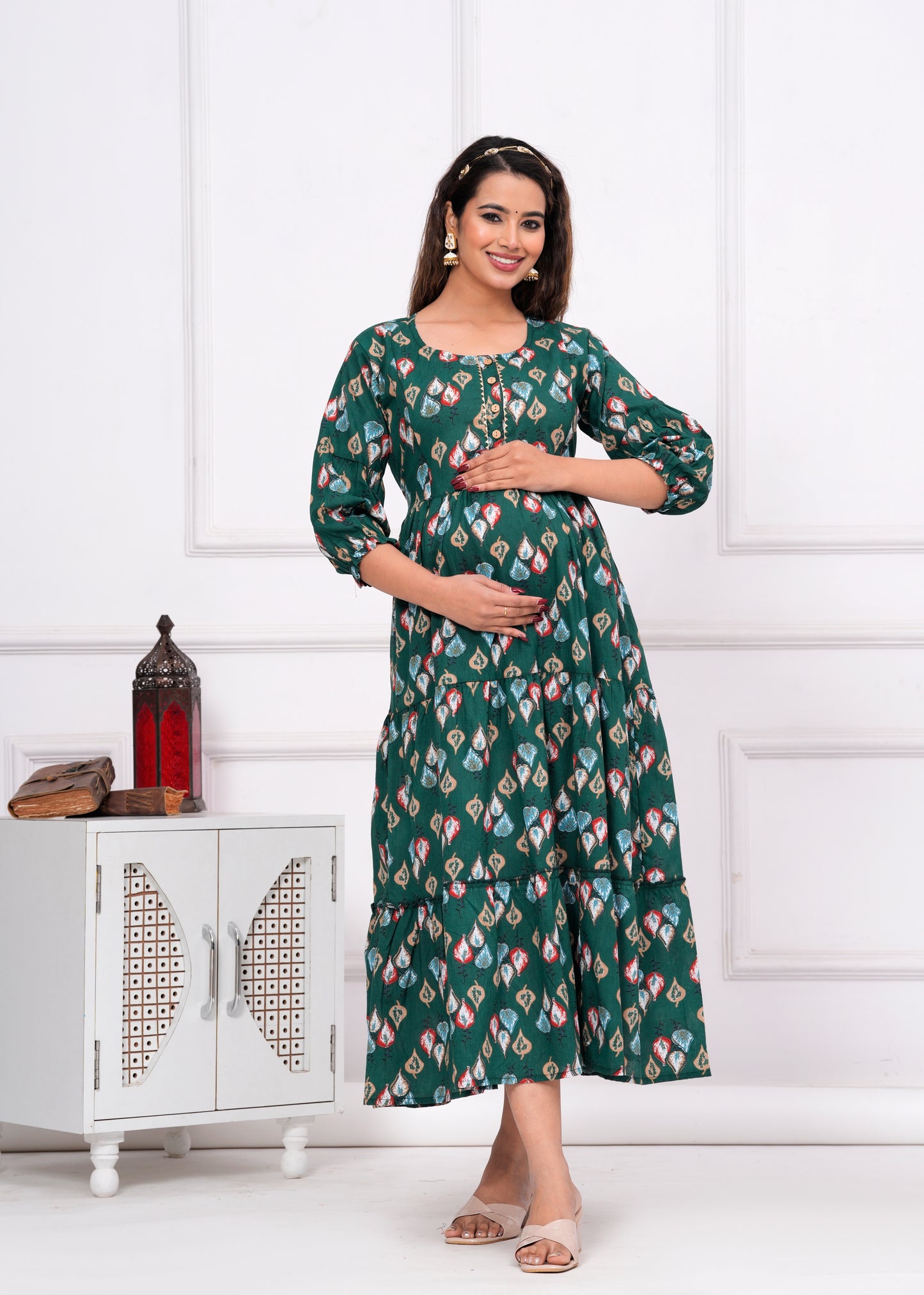 Versatile Comfort: Ashvy Cambric Pure Cotton Maternity Cum Feeding Kurti (Green)(LUX001)