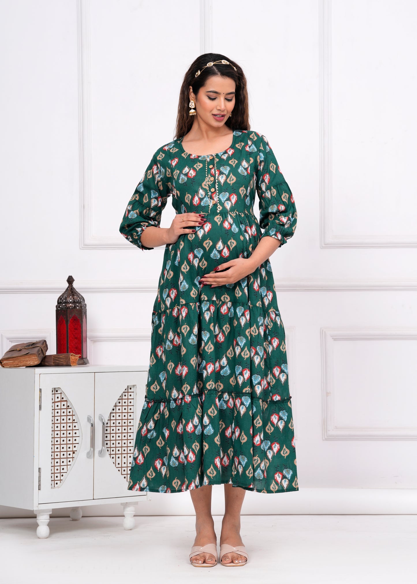 Versatile Comfort: Ashvy Cambric Pure Cotton Maternity Cum Feeding Kurti (Green)(LUX001)