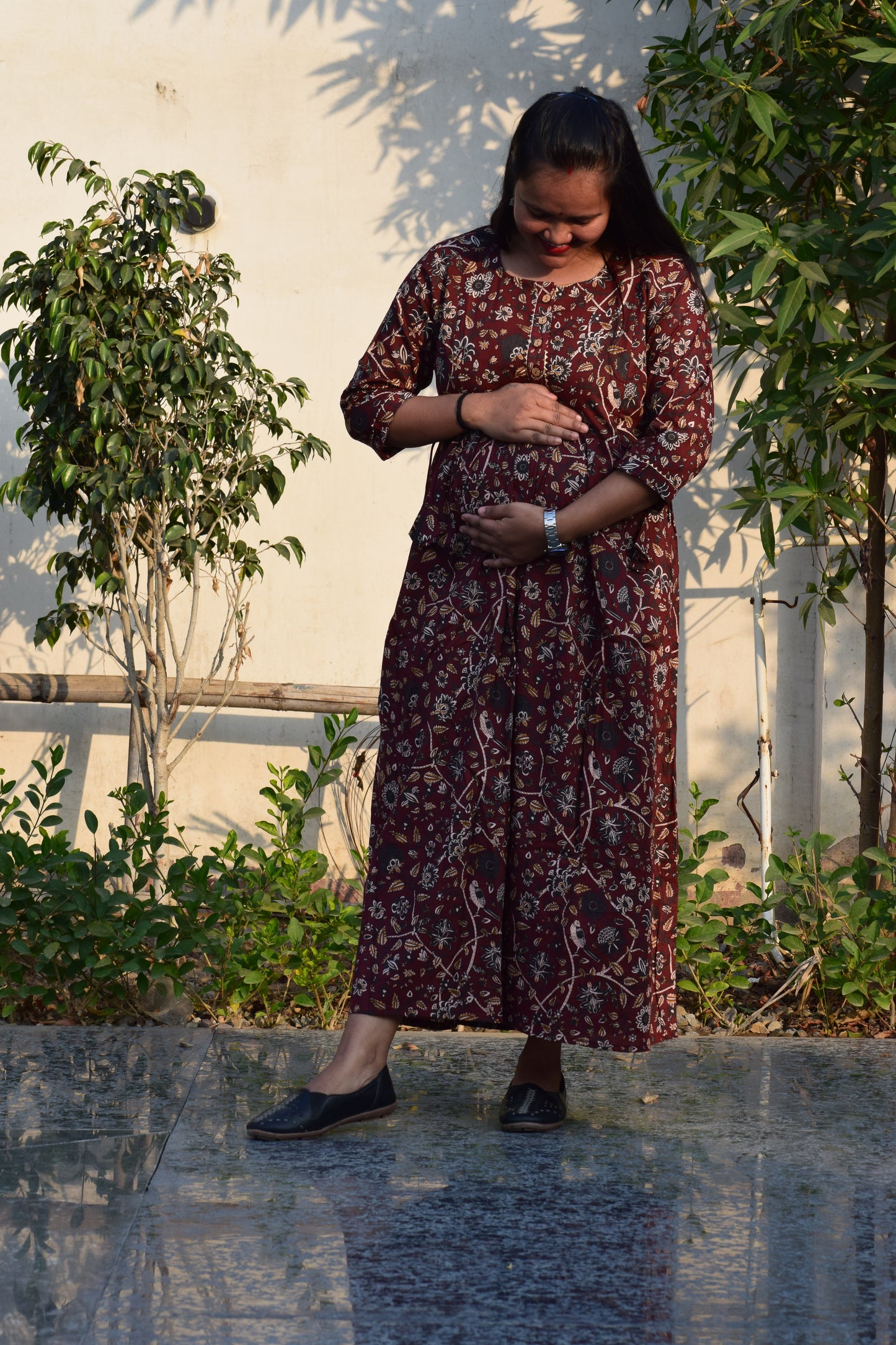 Effortless Style: Ashvy Cotton Feeding Dress For Pre & Post Maternity (Brown)(TUL01)