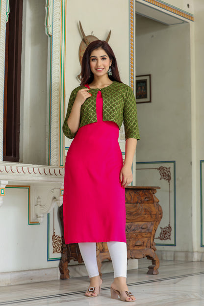 Ashvy Cotton Kurti with Pant Set(Pink)