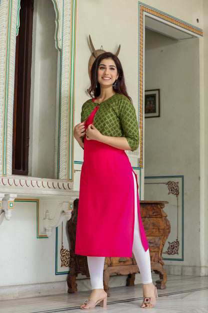 Ashvy Cotton Kurti with Pant Set(Pink)