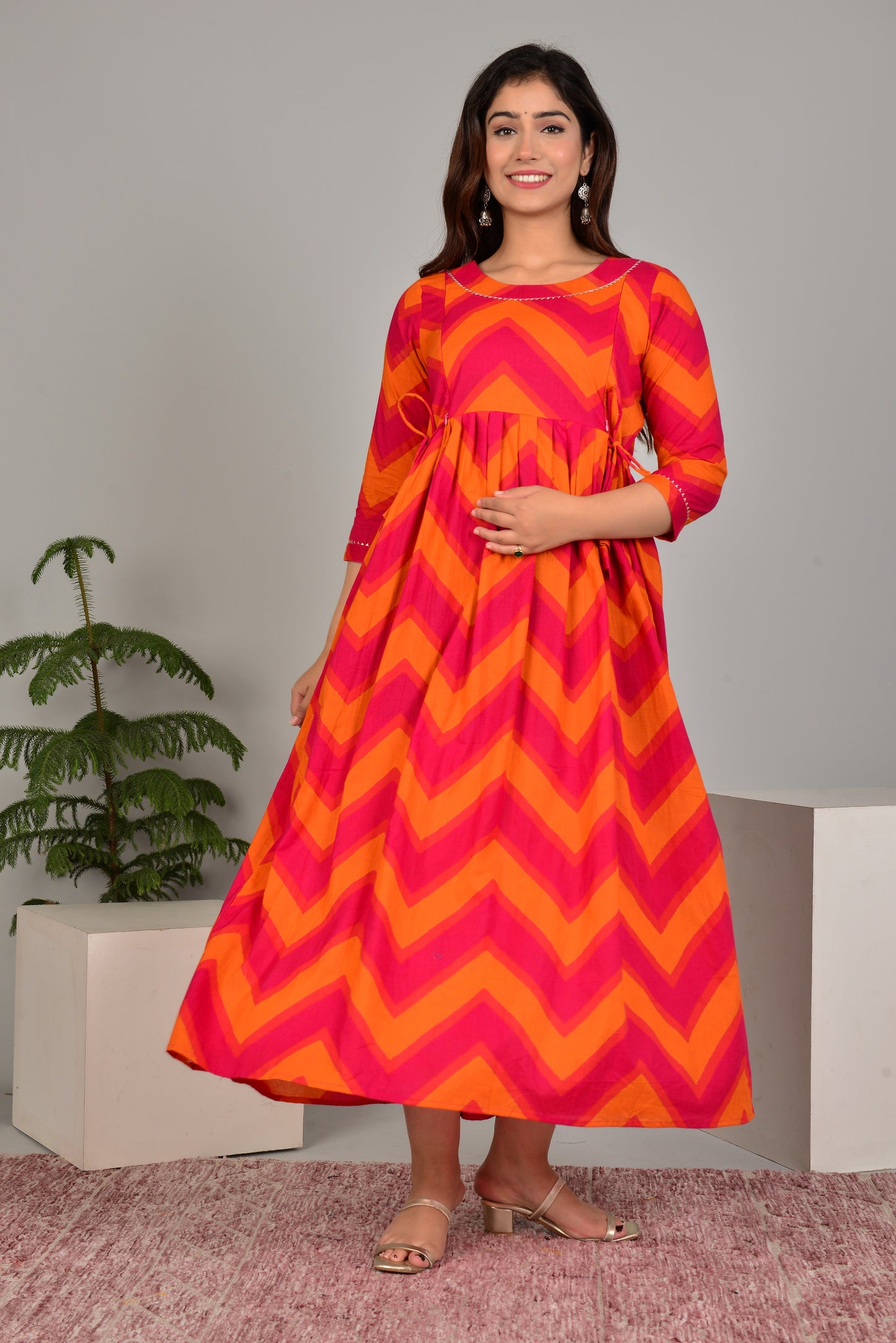 Versatile Comfort: Ashvy Women's Maternity Cum Feeding Gown Kurtis (Orange)(TUL001)