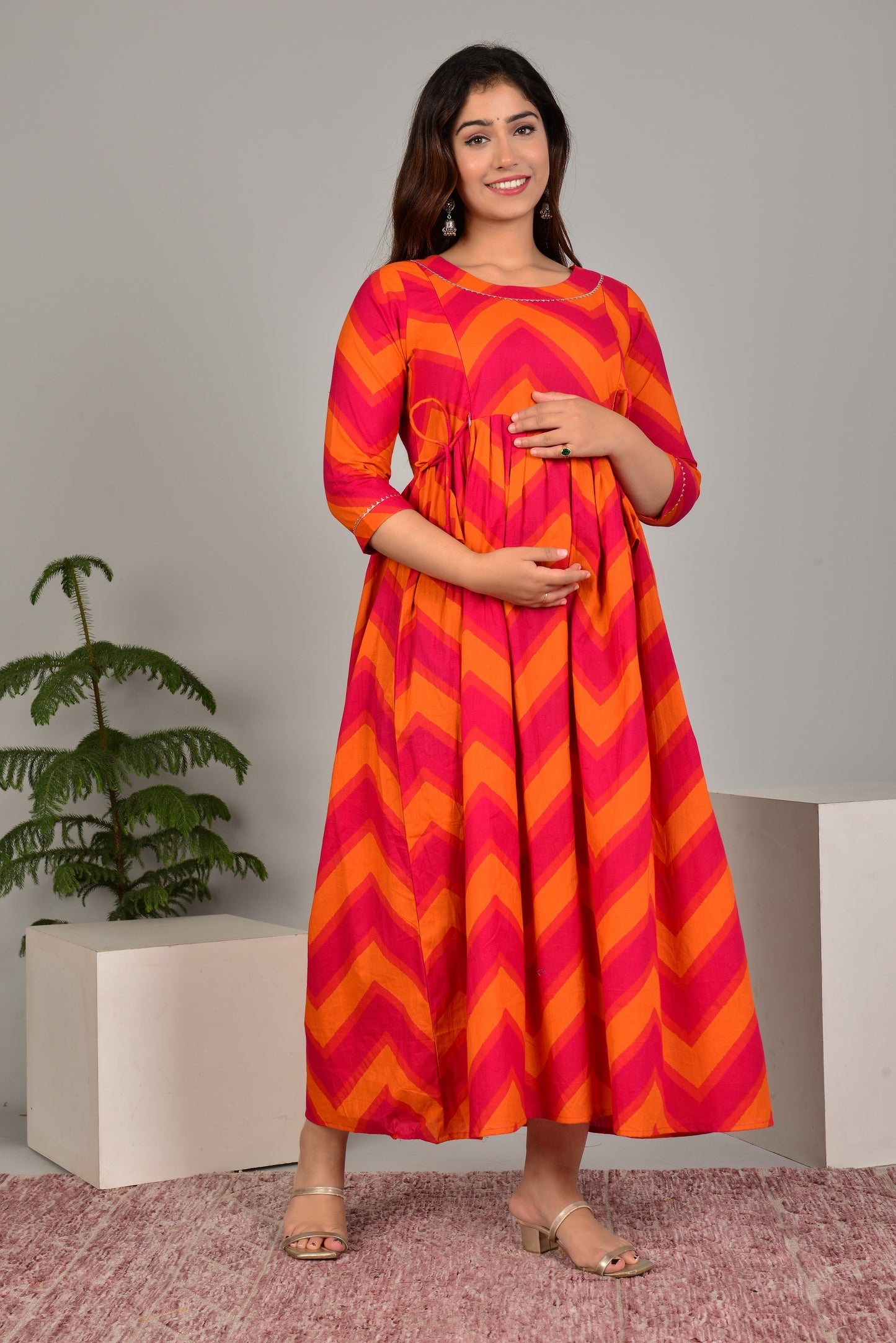 Versatile Comfort: Ashvy Women's Maternity Cum Feeding Gown Kurtis (Orange)(TUL001)