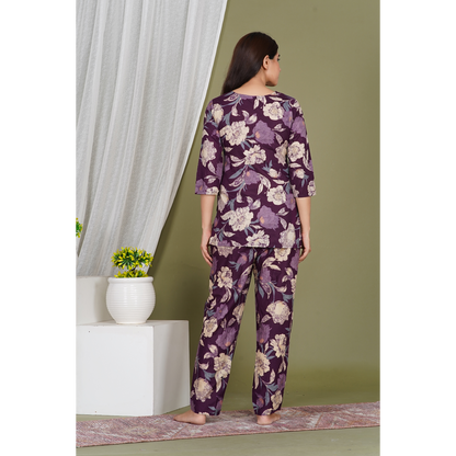 Fabric Cotton 60-60 Long Top with Bottom Co-Ord Set (Purple)