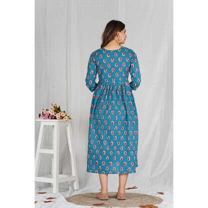 Fabric Pure Cotton 60*60 Cambric Maternity Dress (Blue)