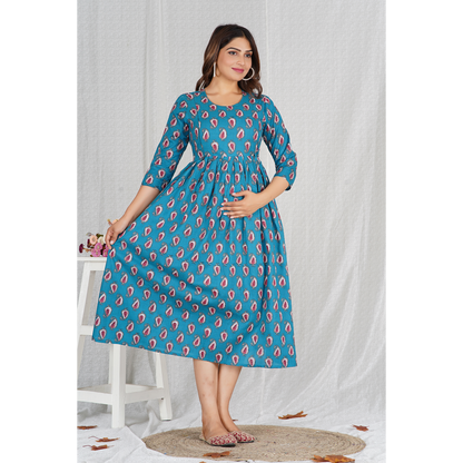 Fabric Pure Cotton 60*60 Cambric Maternity Dress (Blue)