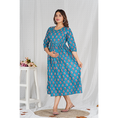 Fabric Pure Cotton 60*60 Cambric Maternity Dress (Blue)