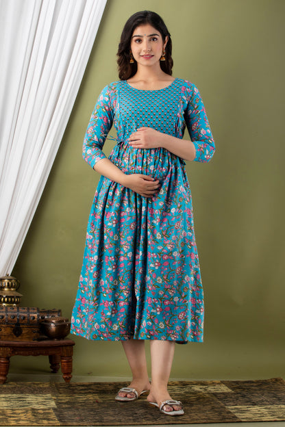 Effortless Feeding: Ashvy Women's Feeding Maternity Kurtis (Blue)(LUX001)