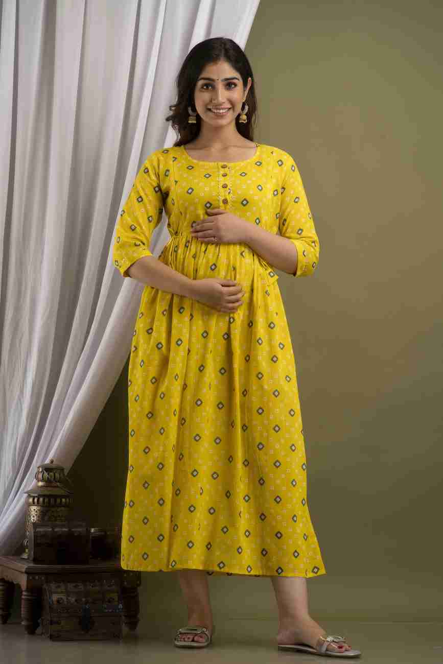 Sunny Chic: Ashvy Chunri Print Maternity Feeding Kurti (Yellow) (LUX001)