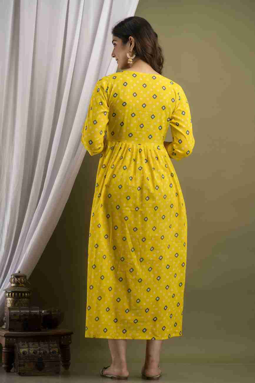 Sunny Chic: Ashvy Chunri Print Maternity Feeding Kurti (Yellow) (LUX001)