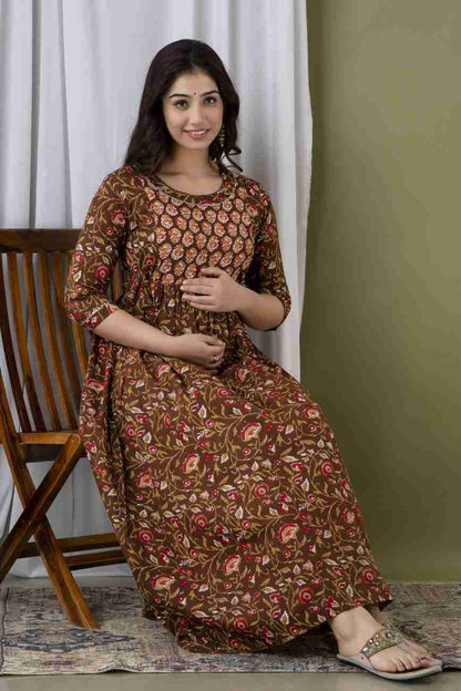 Comfortable Nursing: Ashvy Women's Maternity Breastfeeding Kurti (Brown)(LUX001)