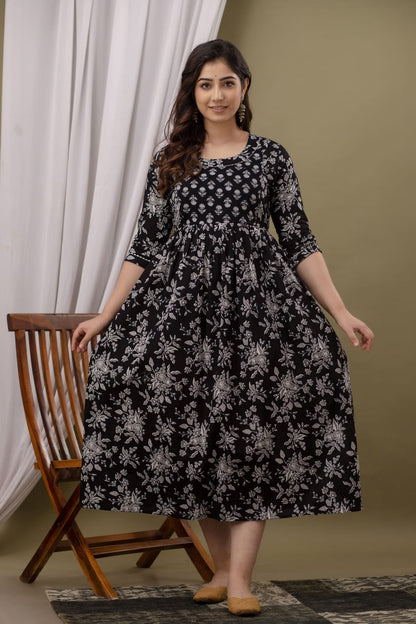 Nurturing Comfort: Ashvy Pure Cotton Maternity Kurti for Feeding Your New Baby (Black)(LUX01)