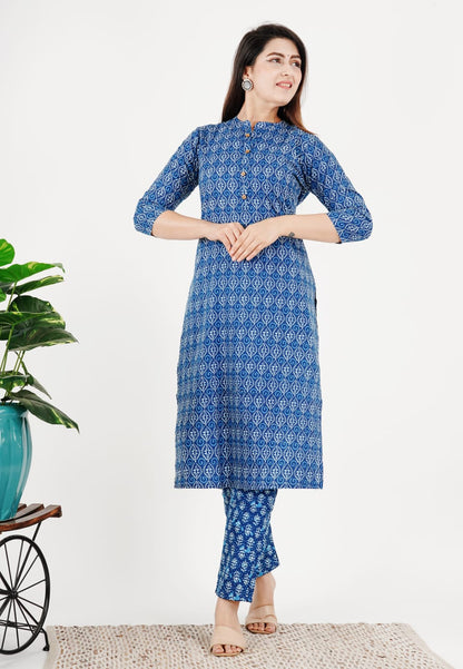 NEW LAUNCH BEAUTIFUL PRINTED STYLISH KURTA WITH PANT(Blue)