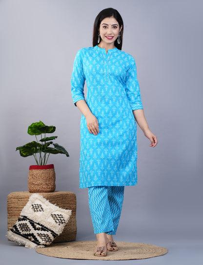 NEW LAUNCH BEAUTIFUL PRINTED STYLISH KURTA WITH PANT (Blue)