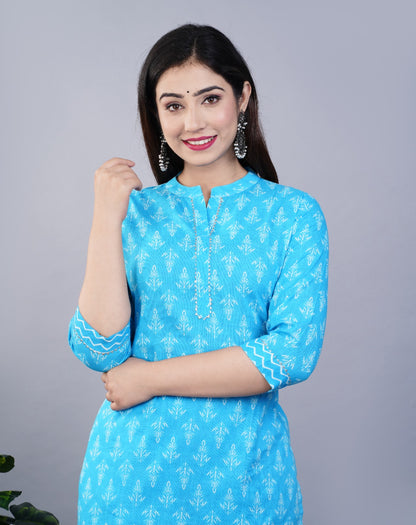 NEW LAUNCH BEAUTIFUL PRINTED STYLISH KURTA WITH PANT (Blue)