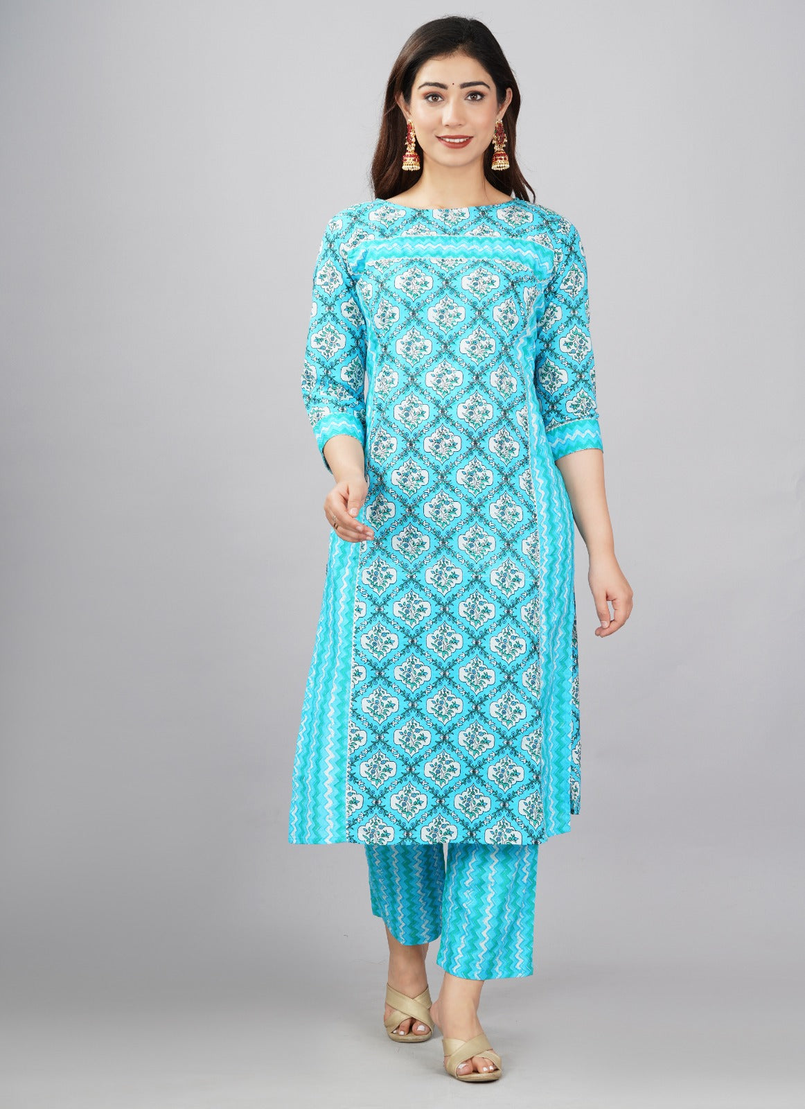 NEW LAUNCH BEAUTIFUL PRINTED STYLISH KURTA WITH PANT(Light Blue)