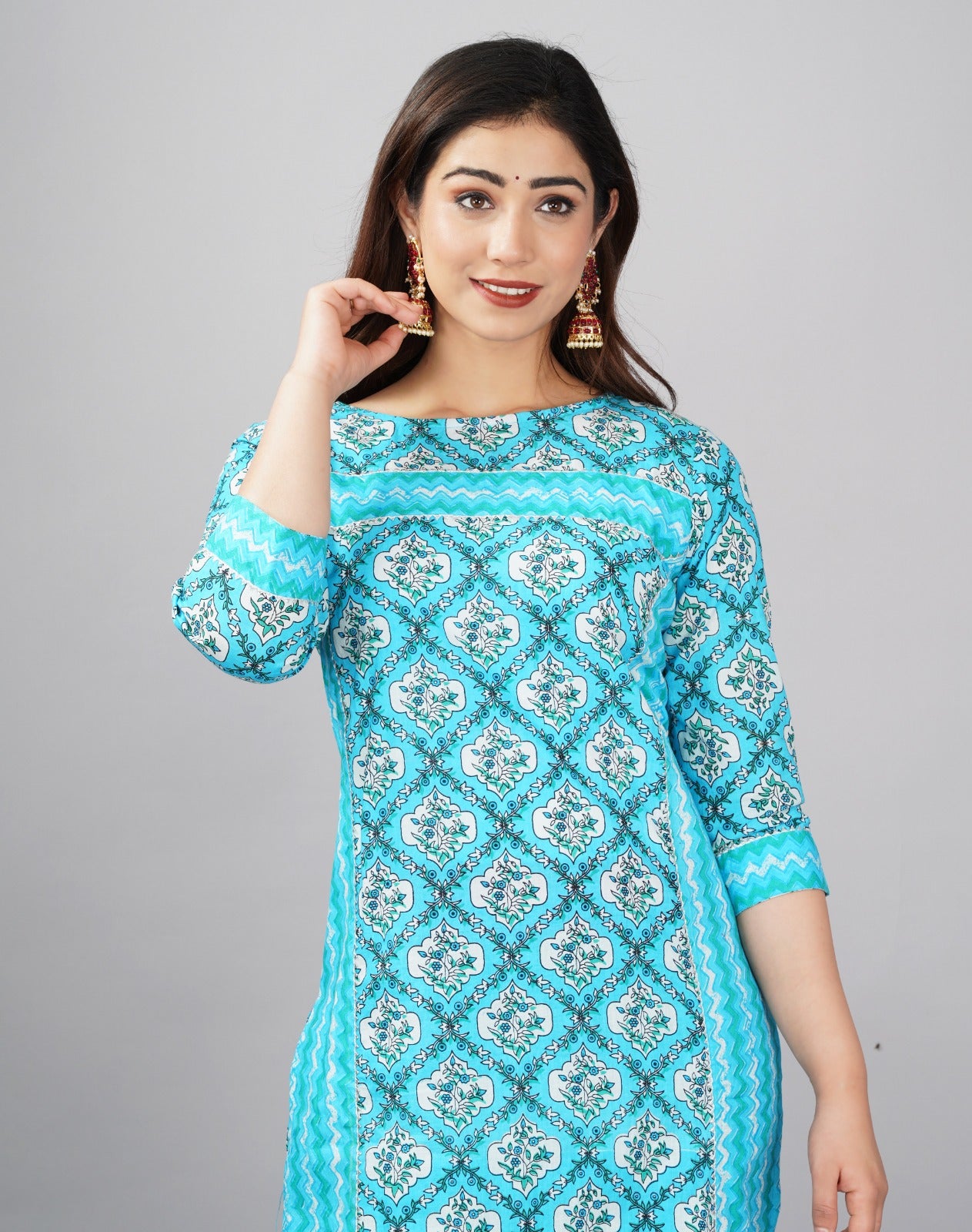 NEW LAUNCH BEAUTIFUL PRINTED STYLISH KURTA WITH PANT(Light Blue)