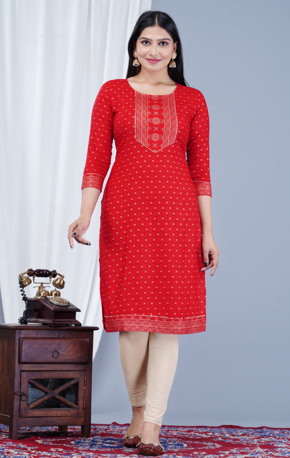 🌸 NEW LAUNCH BEAUTIFUL PRINTED KURTA WITH GOTA WORK💐(Red)