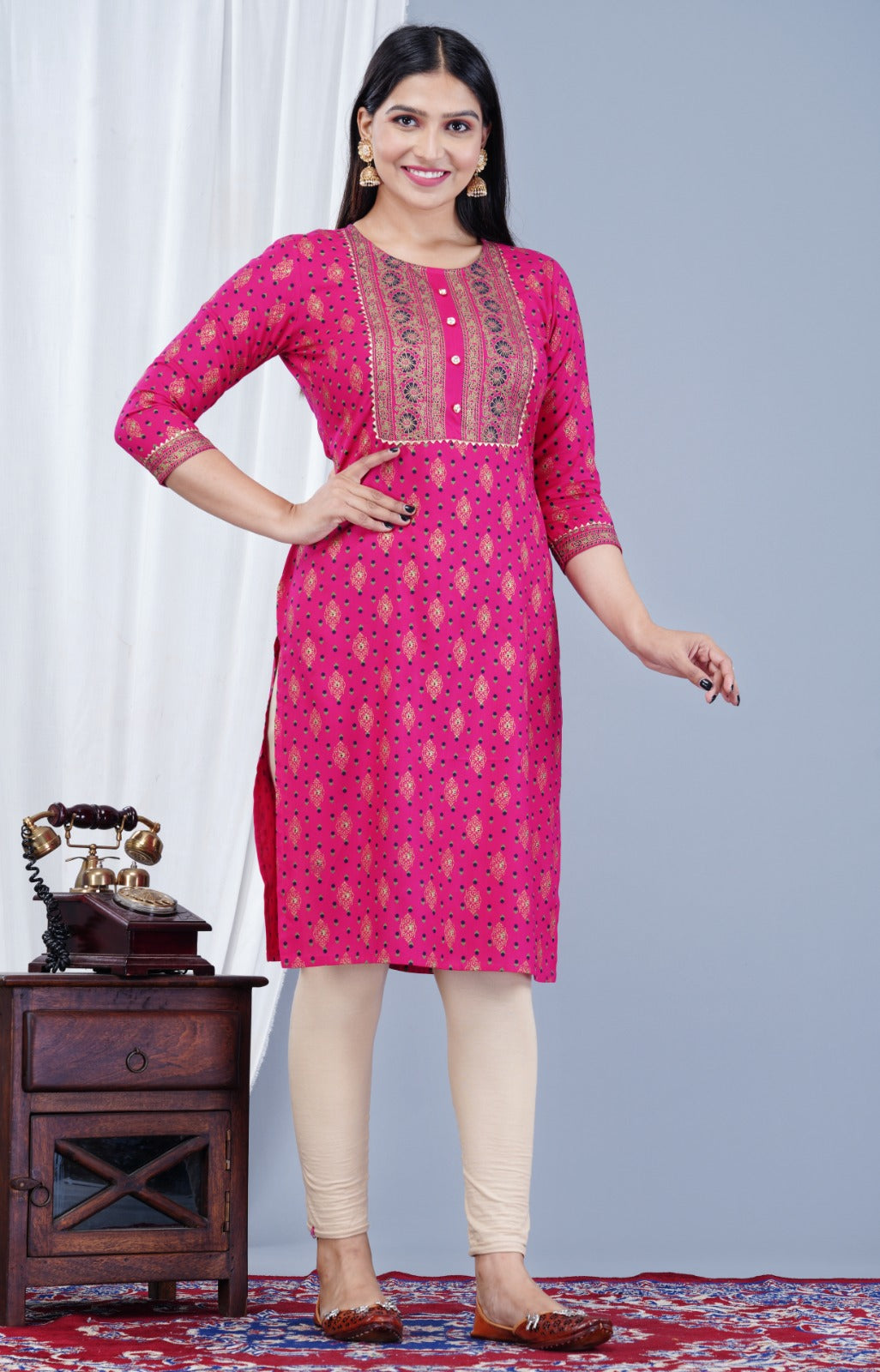 NEW LAUNCH BEAUTIFUL PRINTED KURTA WITH GOTA WORK(Pink)