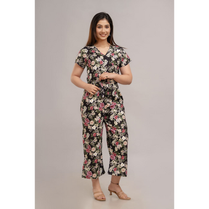 Ashvy Cotton Jump Suit With adjustable belt (Black)