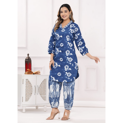 Ashvy Cotton Kurti with Pant Set(Blue)