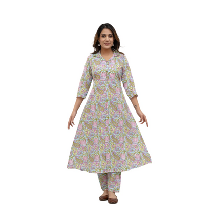 Ashvy Cotton Kurti with Pant Set Co-Ord Set(White)