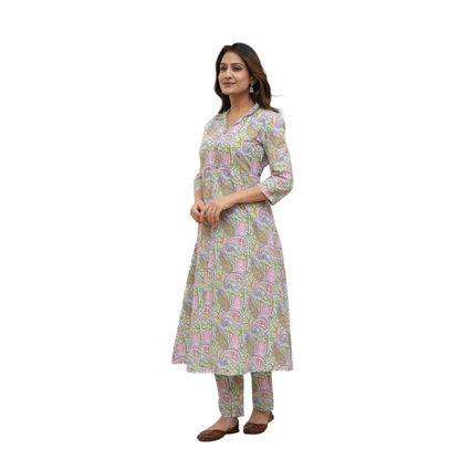 Ashvy Cotton Kurti with Pant Set Co-Ord Set(White)