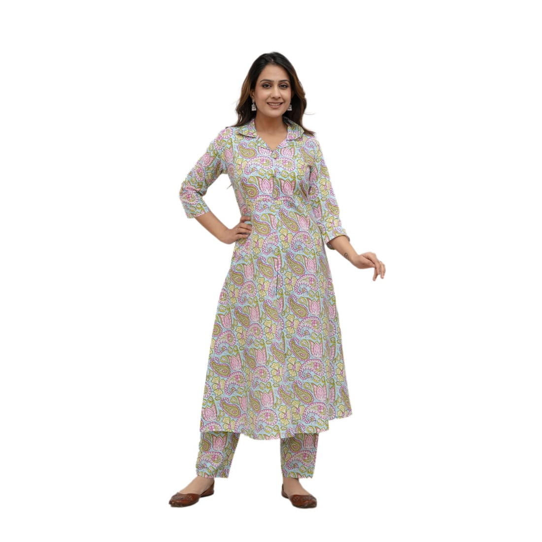 Ashvy Cotton Kurti with Pant Set Co-Ord Set(White)