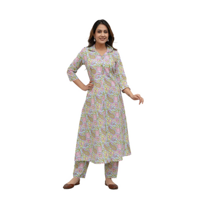 Ashvy Cotton Kurti with Pant Set Co-Ord Set(White)