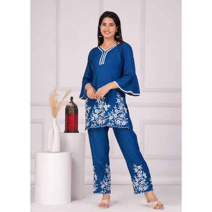 Ashvy Cotton Top with Bottom Co-ord set (Blue)