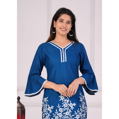 Ashvy Cotton Top with Bottom Co-ord set (Blue)