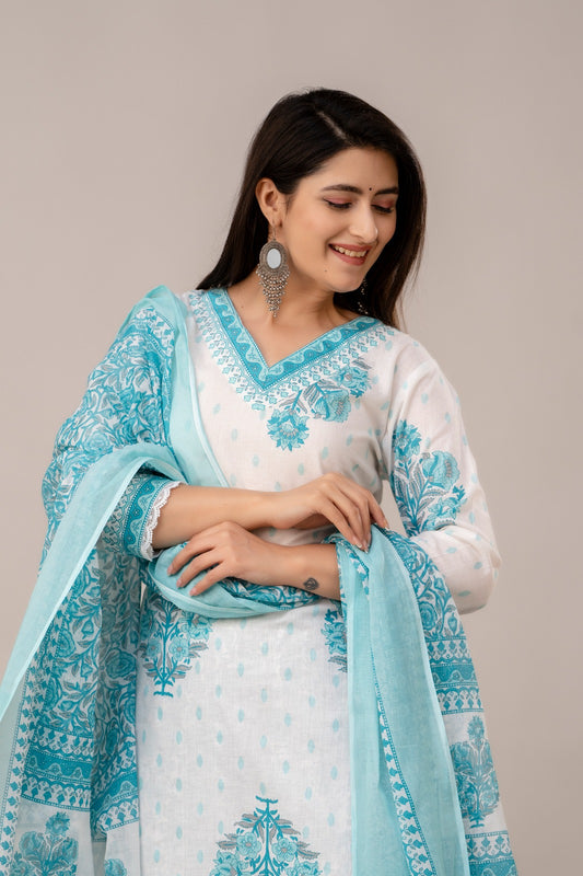 🌸 NEW LAUNCH BEAUTIFUL EMBROIDERI  STYLISH KURTA WITH PANT AND DUPATTA💐(Blue)